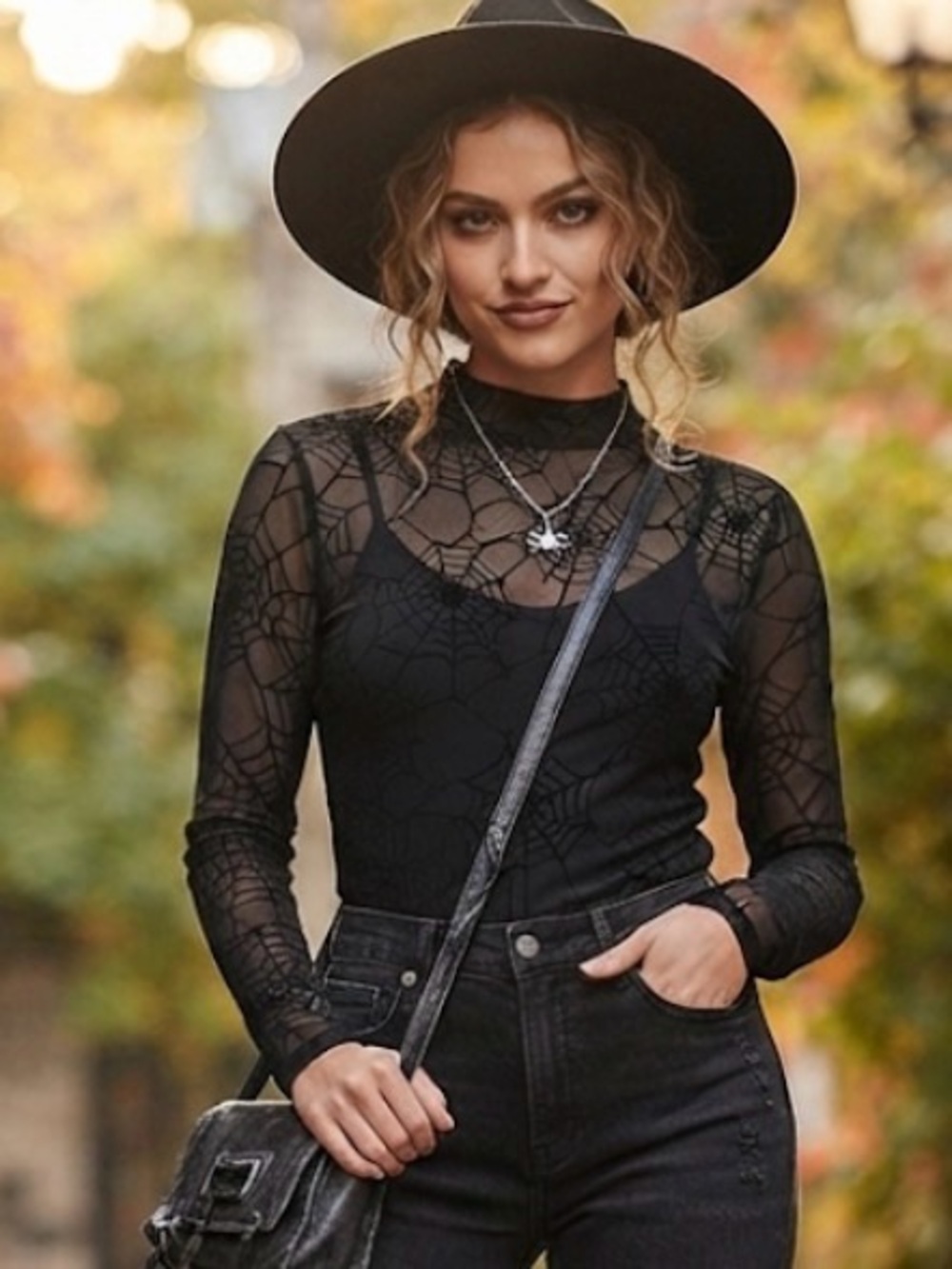 Black web sheer long sleeve shirt size small